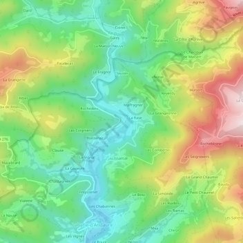 Topografische Karte Ploye, Höhe, Relief