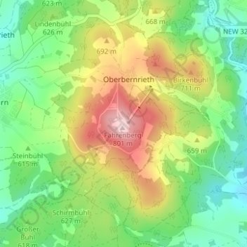 Topografische Karte Oberfahrenberg, Höhe, Relief