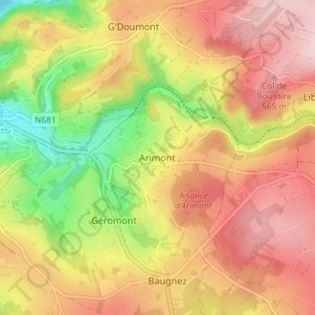 Topografische Karte Arimont, Höhe, Relief