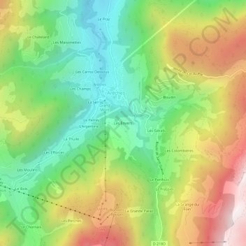 Topografische Karte Les Envers, Höhe, Relief