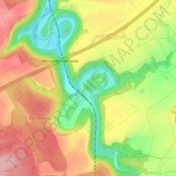 Topografische Karte Ruine Neckarburg, Höhe, Relief