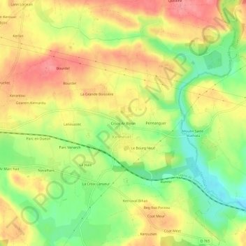 Topografische Karte Croas Ar Bleon, Höhe, Relief