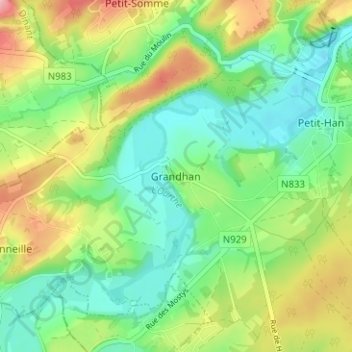 Topografische Karte Grandhan, Höhe, Relief