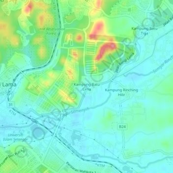 Topografische Karte Kampung Batu Lima, Höhe, Relief