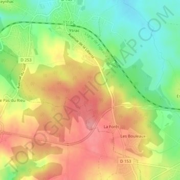 Topografische Karte Forêt de Branviel, Höhe, Relief