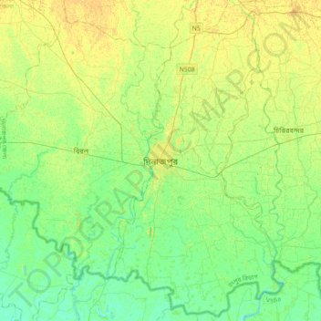 Topografische Karte Dinajpur, Höhe, Relief