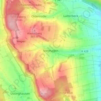 Topografische Karte Nienhagen, Höhe, Relief
