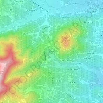 Topografische Karte Brouilly, Höhe, Relief