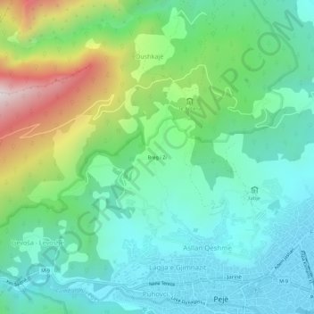 Topografische Karte Breg i Zi, Höhe, Relief