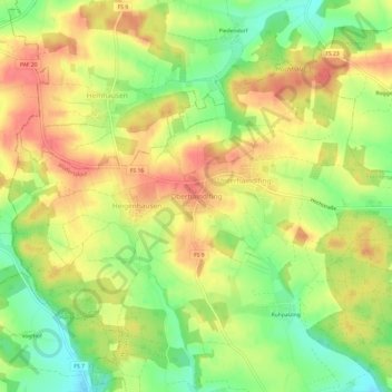 Topografische Karte Oberhaindlfing, Höhe, Relief