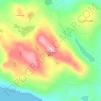 Topografische Karte Croaghegly, Höhe, Relief