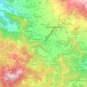 Topografische Karte Lanjan, Höhe, Relief