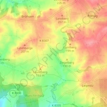 Topografische Karte Zeunitz, Höhe, Relief