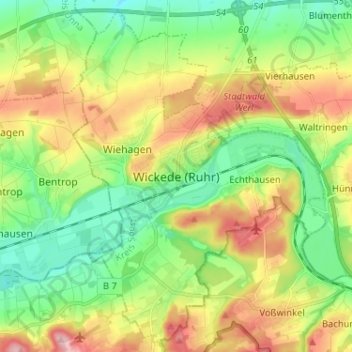 Topografische Karte Wickede (Ruhr), Höhe, Relief