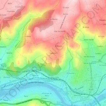 Topografische Karte Ludeiros, Höhe, Relief