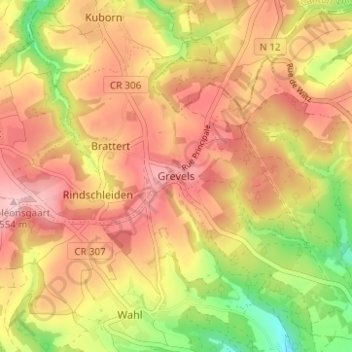Topografische Karte Grevels, Höhe, Relief