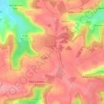Topografische Karte Plantou, Höhe, Relief