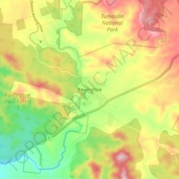 Topografische Karte Ravenshoe, Höhe, Relief