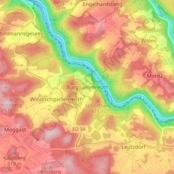 Topografische Karte Burggaillenreuth, Höhe, Relief