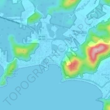 Topografische Karte Camburi, Höhe, Relief