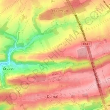 Topografische Karte Jassogne, Höhe, Relief