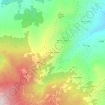 Topografische Karte Musiara Superiore, Höhe, Relief