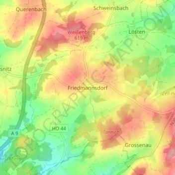 Topografische Karte Friedmannsdorf, Höhe, Relief