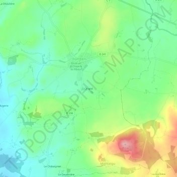 Topografische Karte Origné, Höhe, Relief