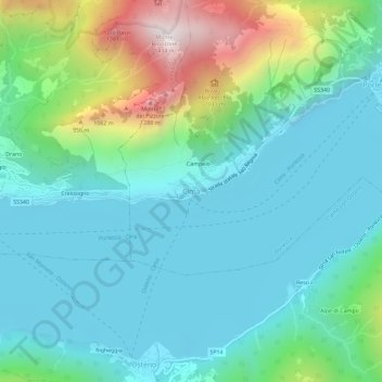 Topografische Karte Cima, Höhe, Relief