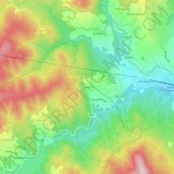 Topografische Karte Cortia, Höhe, Relief