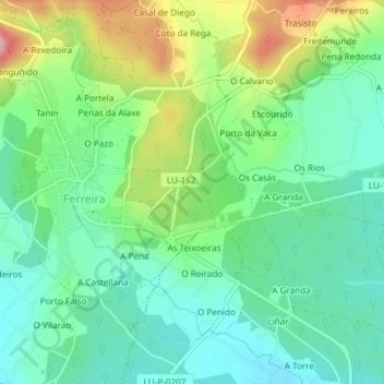 Topografische Karte O Valcarcel, Höhe, Relief