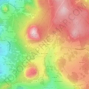 Topografische Karte Les Vignes Hautes, Höhe, Relief