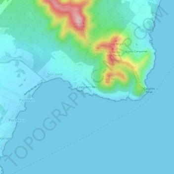 Topografische Karte Costa dels Pins, Höhe, Relief