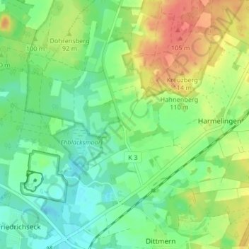 Topografische Karte Deimern, Höhe, Relief