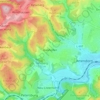 Topografische Karte Biekhofen, Höhe, Relief