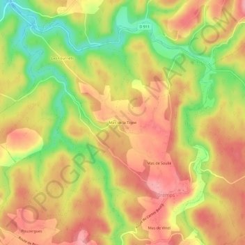 Topografische Karte Mas de la Tigne, Höhe, Relief