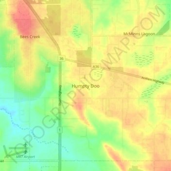 Topografische Karte Humpty Doo, Höhe, Relief