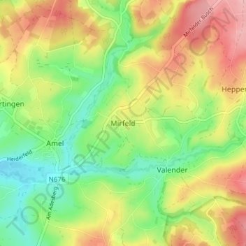 Topografische Karte Mirfeld, Höhe, Relief