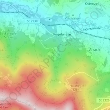 Topografische Karte Simmereinöd, Höhe, Relief
