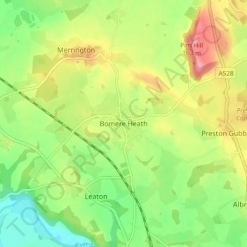 Topografische Karte Bomere Heath, Höhe, Relief