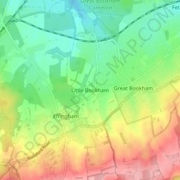 Topografische Karte Little Bookham, Höhe, Relief