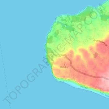 Topografische Karte Uluwatu, Höhe, Relief