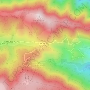 Topografische Karte Col de la Croix de Bauzon, Höhe, Relief