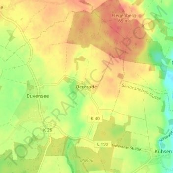 Topografische Karte Bergrade, Höhe, Relief