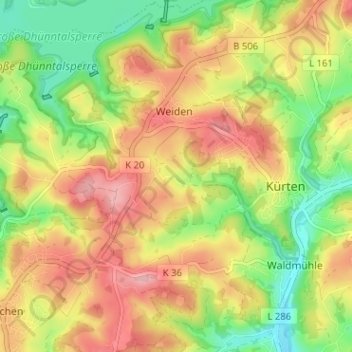 Topografische Karte Kalsbach, Höhe, Relief