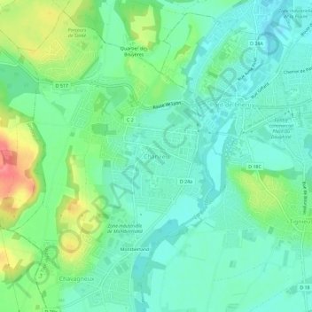 Topografische Karte Charvieu, Höhe, Relief