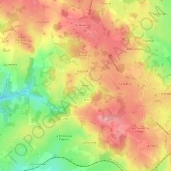 Topografische Karte Villalier, Höhe, Relief