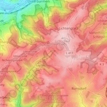 Topografische Karte Baur, Höhe, Relief