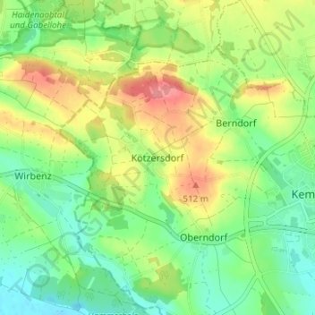 Topografische Karte Kötzersdorf, Höhe, Relief