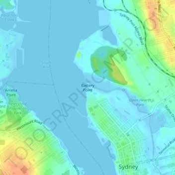 Topografische Karte Sydney, Höhe, Relief